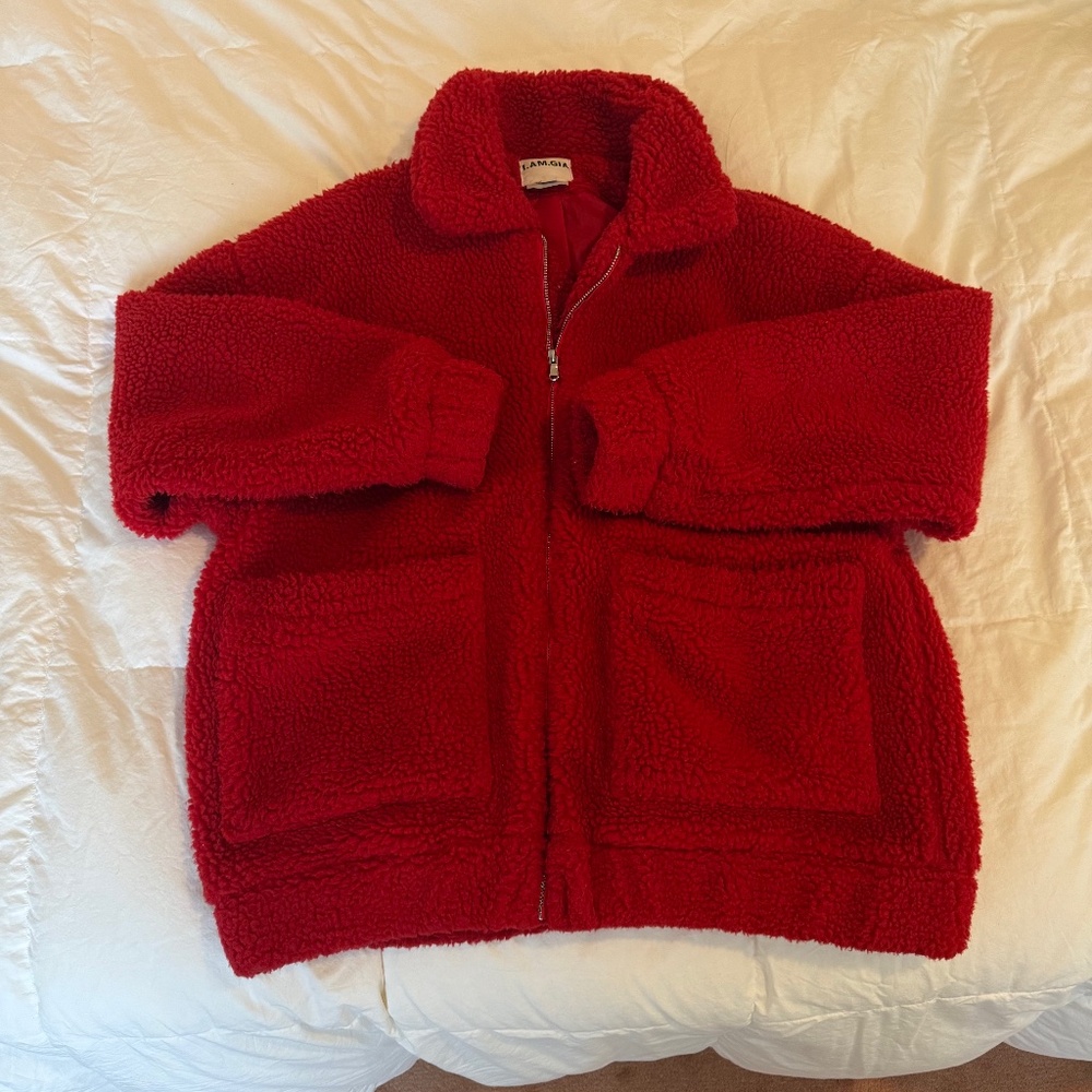 I.AM.GIA. Red Oversized Teddy Sherpa Jacket, Size M